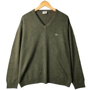 Lacoste Mens Heritage V-Neck Wool Sweater Large Green Preppy Classic Academia